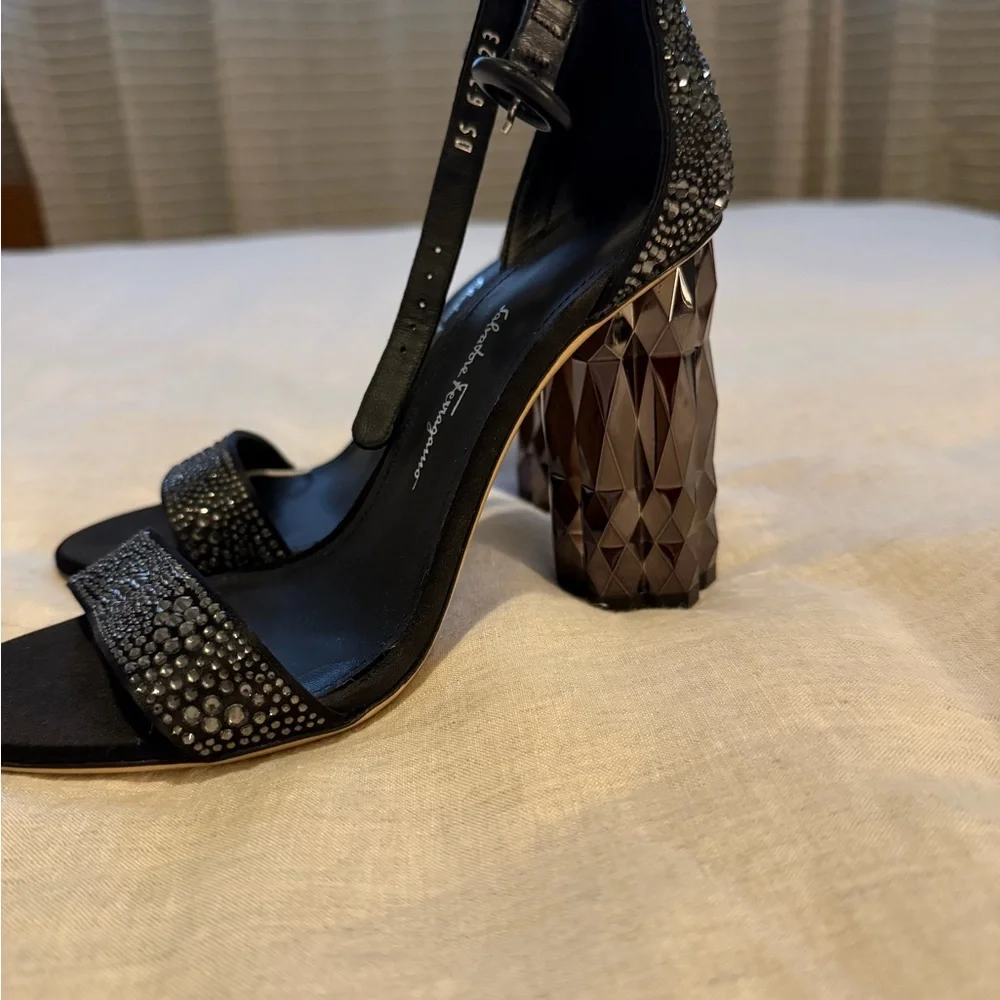 Salvatore Ferragamo Black and Silver Embellished Heels